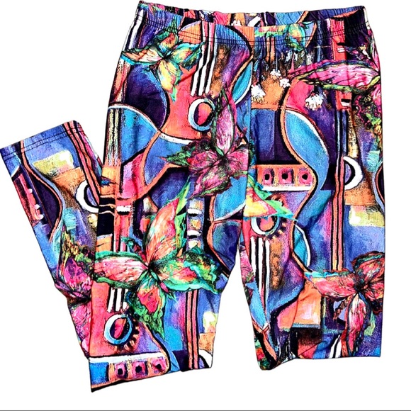 Artsy Geometric Butterfly Multi Colored Leggings - Picture 3 of 9